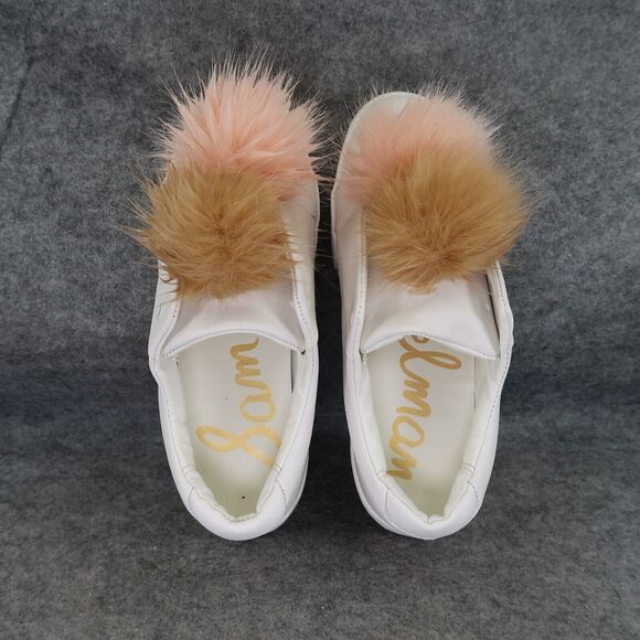 Sam Edelman Shoes Womens 8.5 Sneakers Leya Fashion Pom Pom Slip On Leather White - Picture 5 of 14